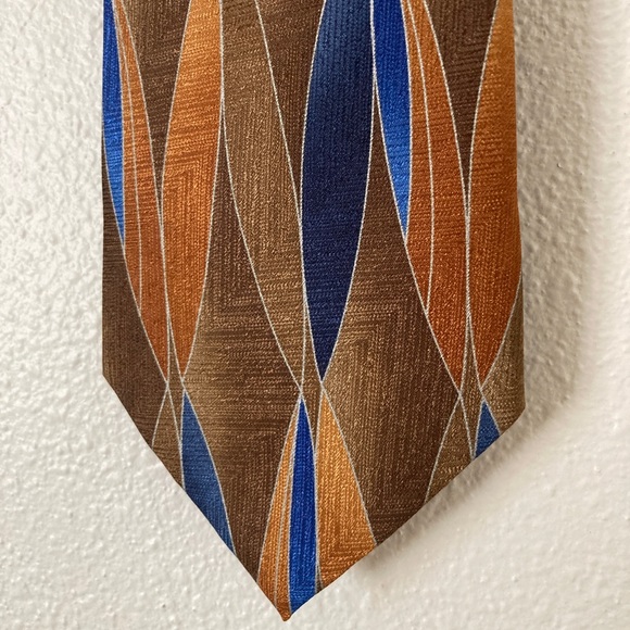 Blue and Brown Abstract Design Zip Up Tie by Puritan - Picture 2 of 4